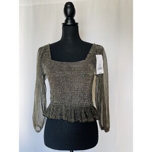 EYESHADOW Girls XL (16) Party Sparkling Black/Gold Longsleeve Blouse NWT $50